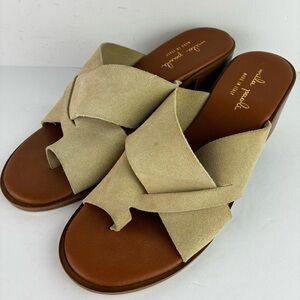 Mila Paoli Beige Suede Block Heel Sandals